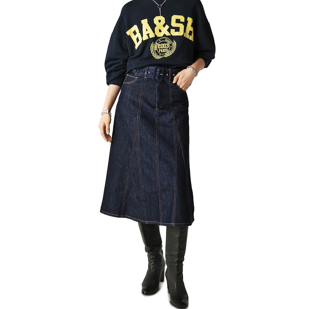 ba&sh Blue Midi Denim A-Line Skirt Casual